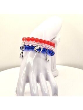 Red White Blue Bracelet Stack for Women, 4th of July Bracelet Set, Patriotic